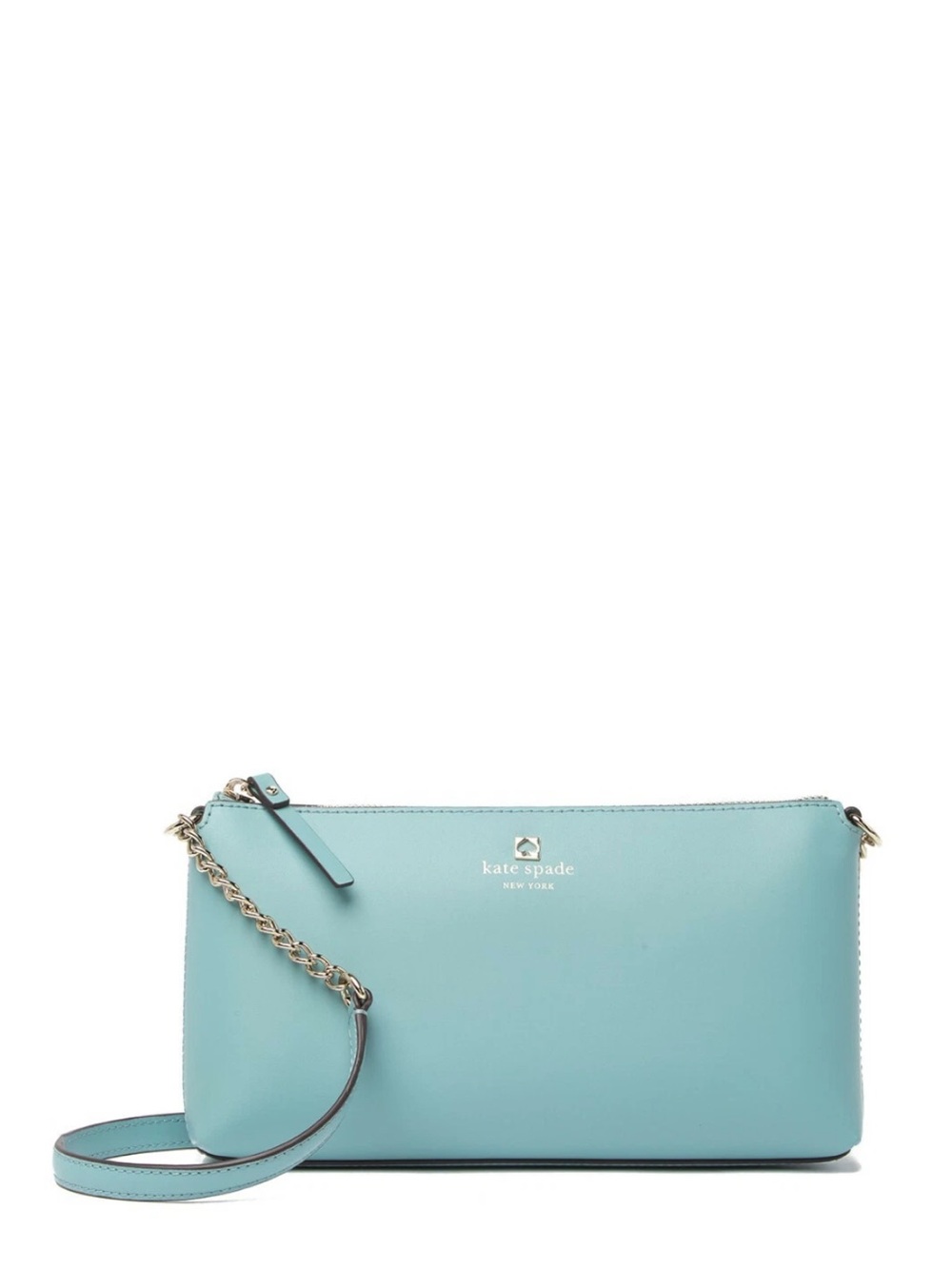 kate spade aqua blue leather crossbody with chain strap